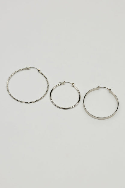 3 Pack Smooth & Textured Hoop Earrings Gray Garage Clothing Women