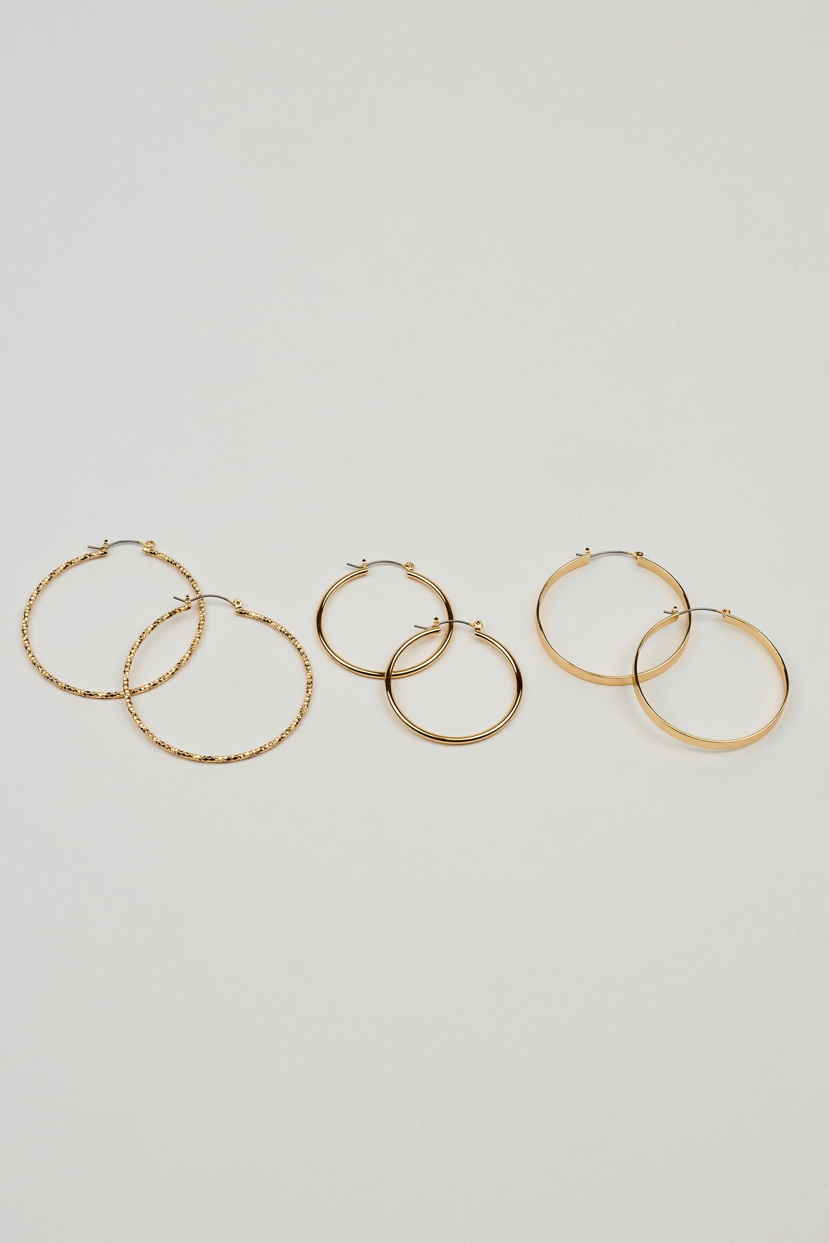 3 Pack Smooth & Textured Hoop Earrings Yellow Garage Clothing Women