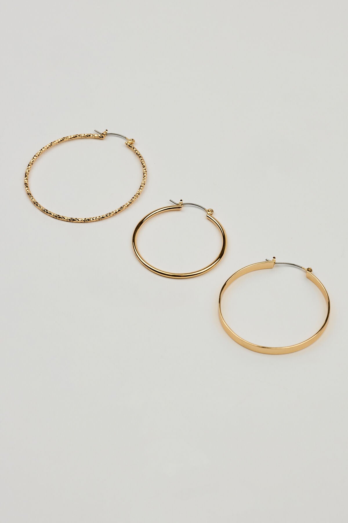 3 Pack Smooth & Textured Hoop Earrings Yellow Garage Clothing Women