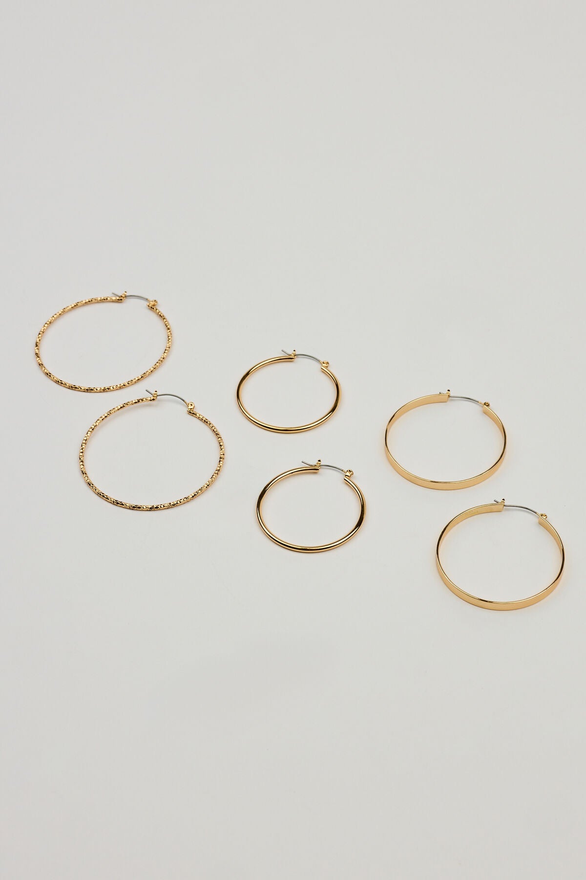 3 Pack Smooth & Textured Hoop Earrings Yellow Garage Clothing Women